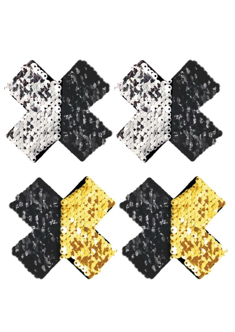 Reversible Sequin X Pasties - Black/Gold/Silver