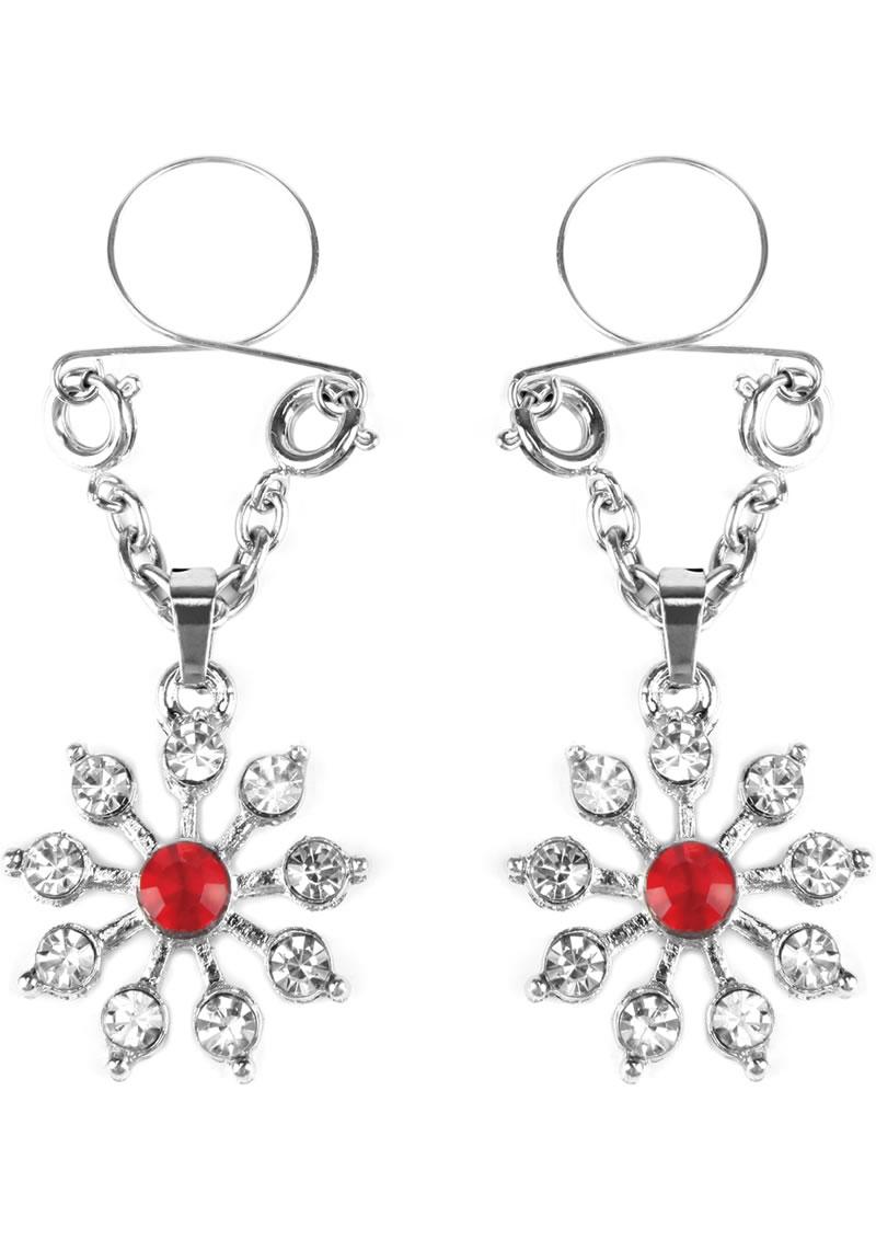 Ruby and Diamond Star Nipple Jewelry - Diamond/Red/Silver