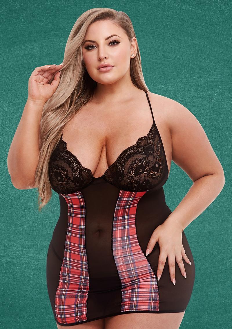 Schoolgirl Chemise - Black/Red - Queen