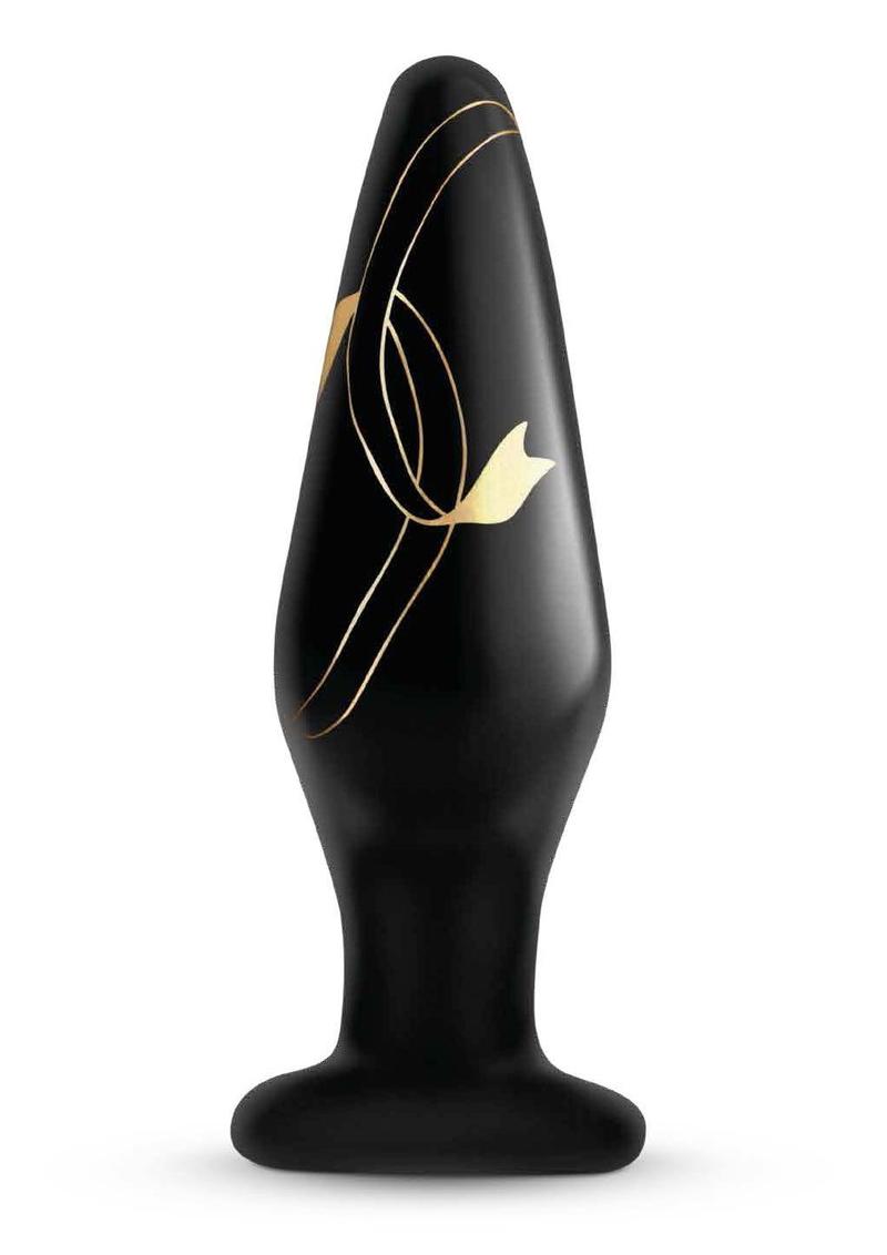 Secret Kisses-4.5 Handblown Glass Plug - Black/Gold