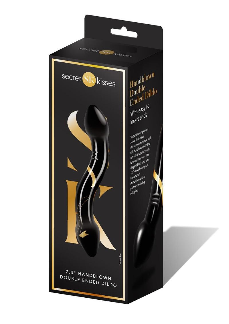 Secret Kisses 7.5 Handblown Double Ended Dildo - Black/Gold