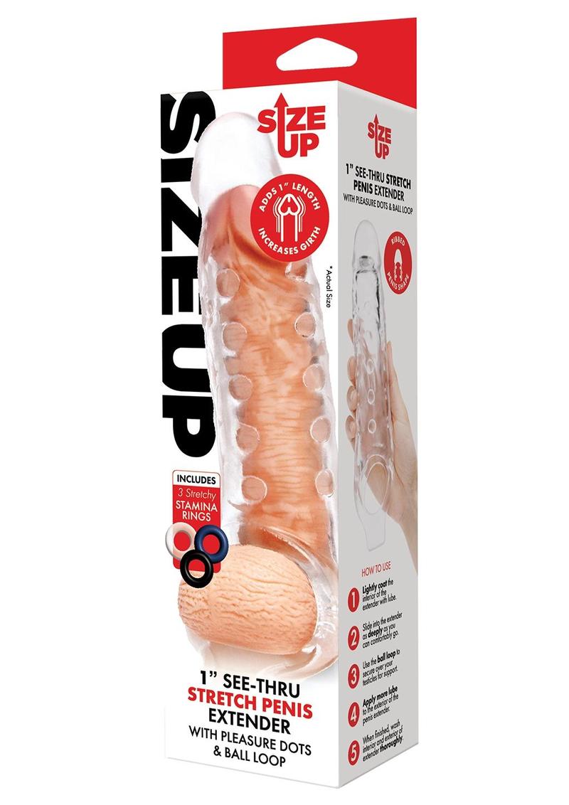 Su Clr Studded Penis Xtndr W/ Ball Loop - Clear